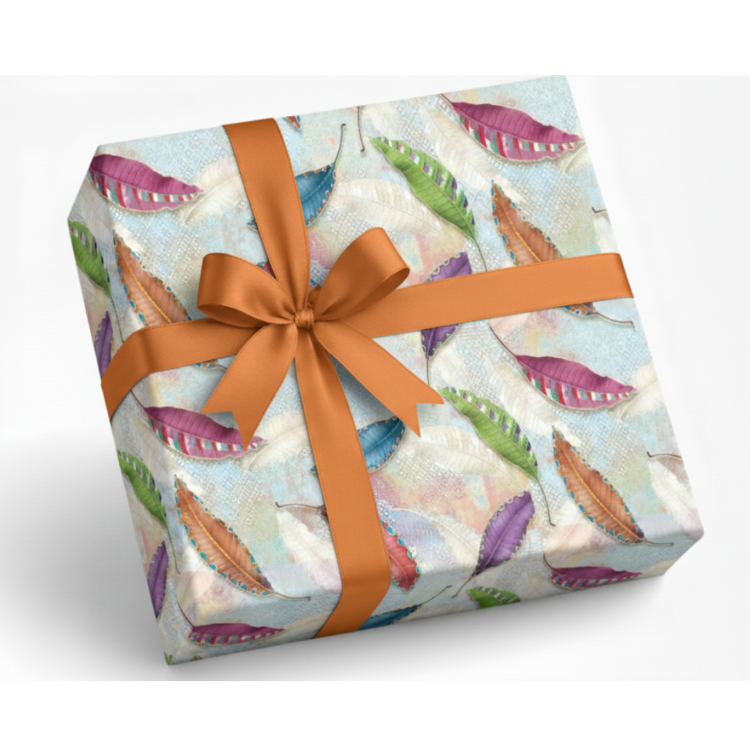 Multicolor Feather Leaf Gift Wrapping Paper(Pack of 20 sheets) | 95 GSM | 19.5 x 27.5 inches