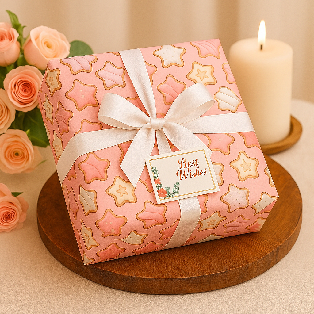 Pink White Cookie Gift Wrapping Paper (Pack of 20 sheets) | 95 GSM | 19.5 x 27.5 inches