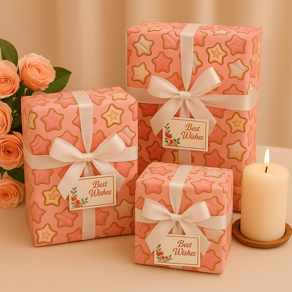 Pink White Cookie Gift Wrapping Paper (Pack of 20 sheets) | 95 GSM | 19.5 x 27.5 inches