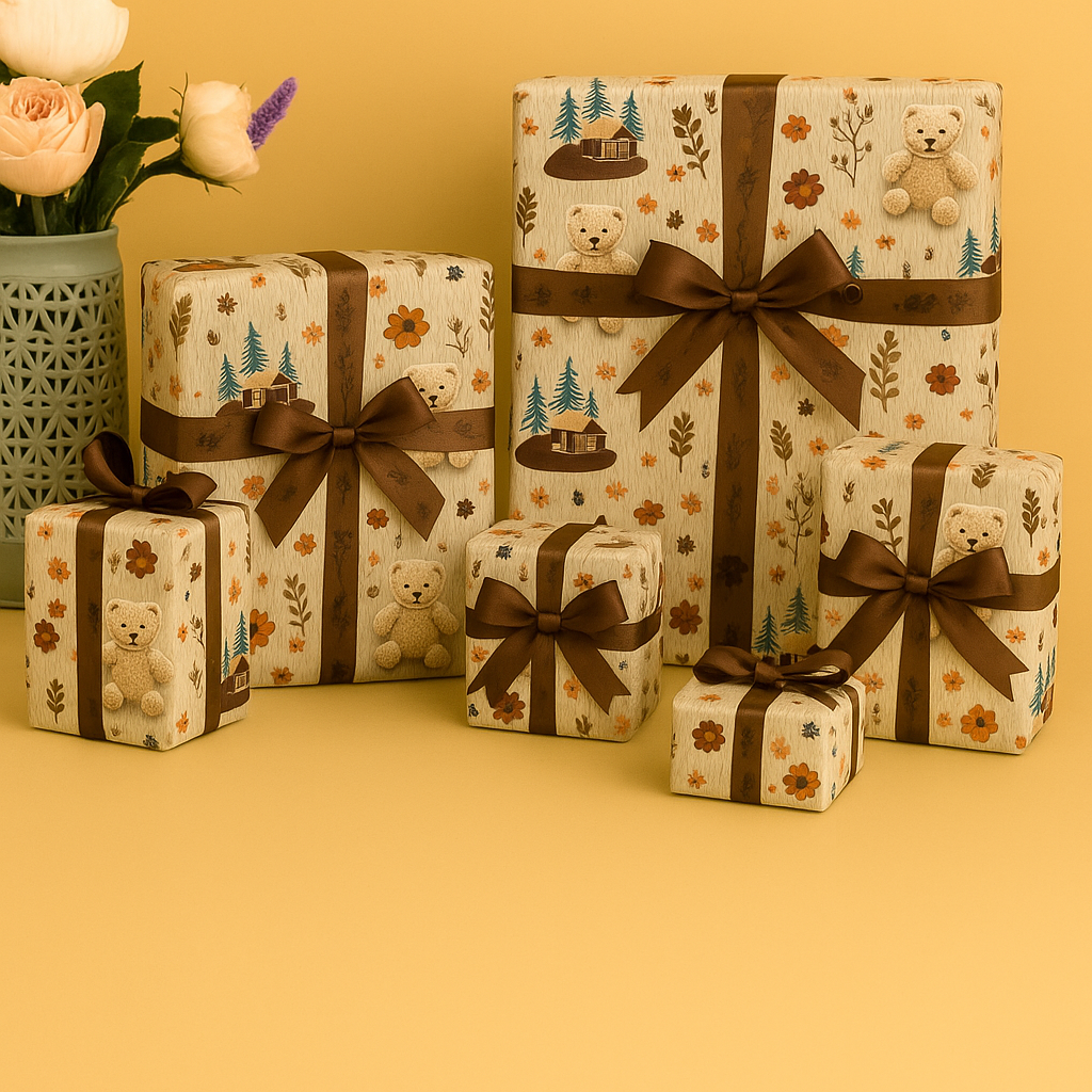 Teddy and Hut Gift Wrapping Paper (Pack of 20 sheets) | 95 GSM | 19.5 x 27.5 inches