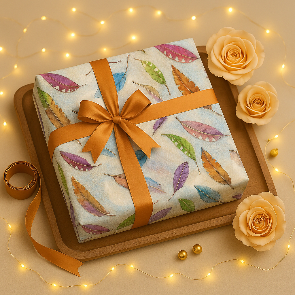Multicolor Feather Leaf Gift Wrapping Paper(Pack of 20 sheets) | 95 GSM | 19.5 x 27.5 inches