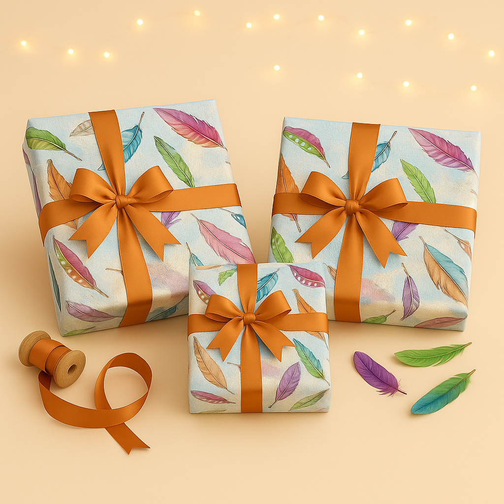 Multicolor Feather Leaf Gift Wrapping Paper(Pack of 20 sheets) | 95 GSM | 19.5 x 27.5 inches