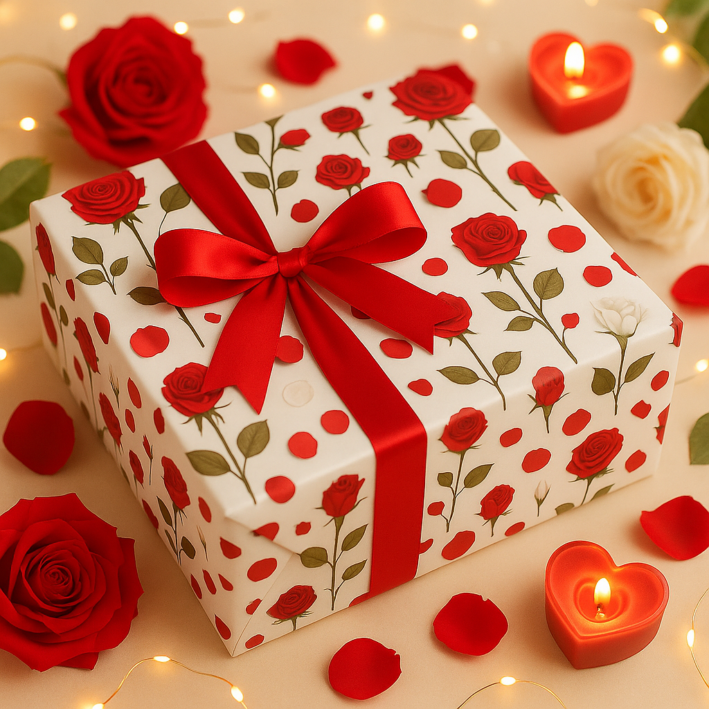 Romantic Red Rose Gift Wrapping Paper(Pack of 20 sheets) | 80 GSM | 19.5 x 27.5 inches
