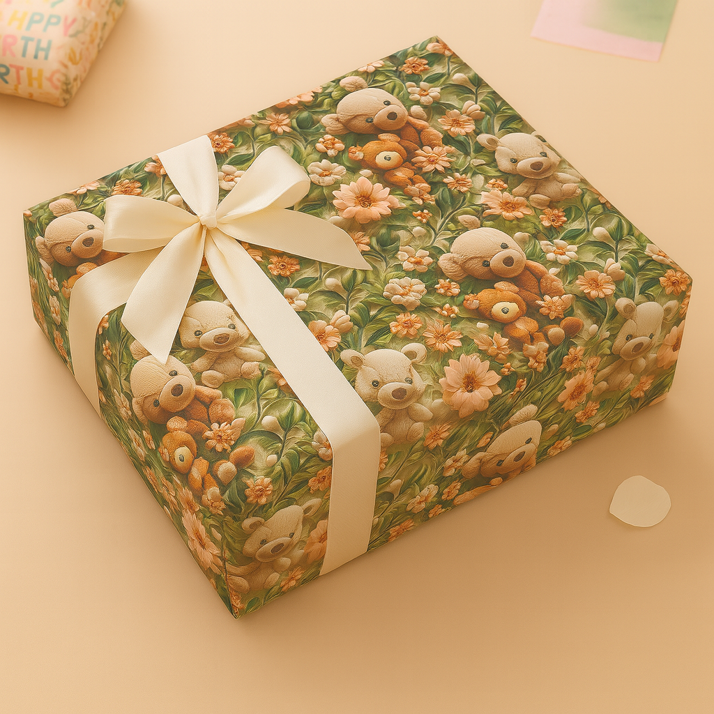 Teddy and Flower Gift Wrapping paper (Pack of 20 sheets) | 80 GSM | 19.5 x 27.5 inches