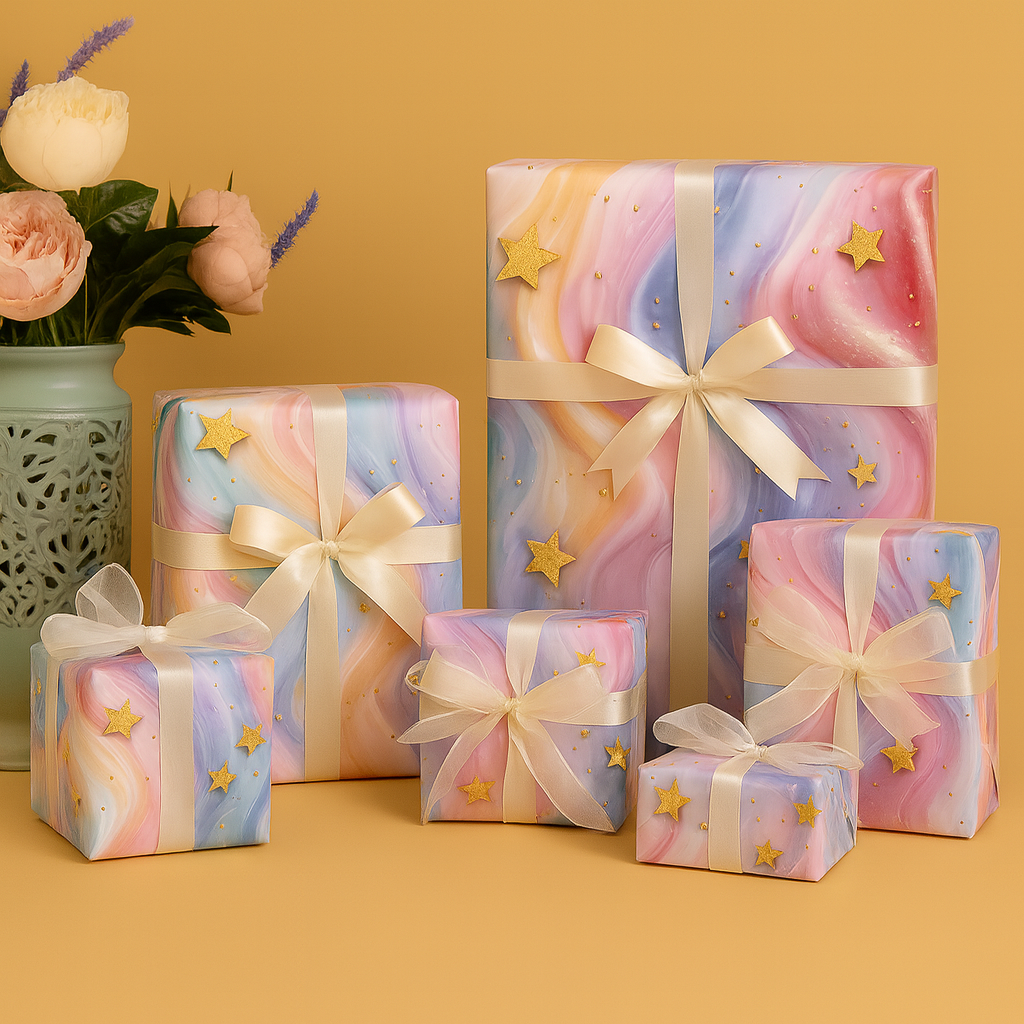 Multicolor Star Gift Wrapping Paper(Pack of 20 sheets) | 80 GSM | 19.5 x 27.5 inches