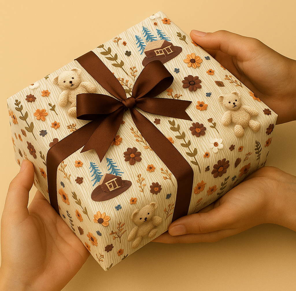Teddy and Hut Gift Wrapping Paper (Pack of 20 sheets) | 95 GSM | 19.5 x 27.5 inches