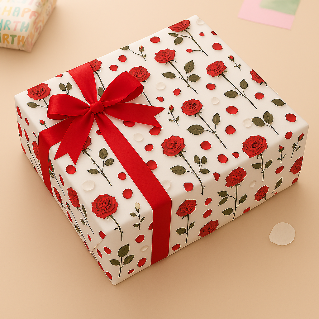 Romantic Red Rose Gift Wrapping Paper WYOG Premium 95 GSM