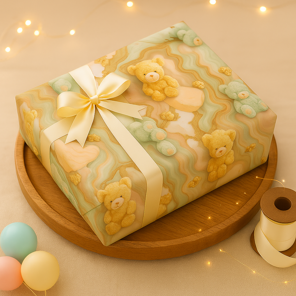 Green and Brown Teddy Gift Wrapping Paper (Pack of 20 sheets) | 80 GSM | 19.5 x 27.5 inches