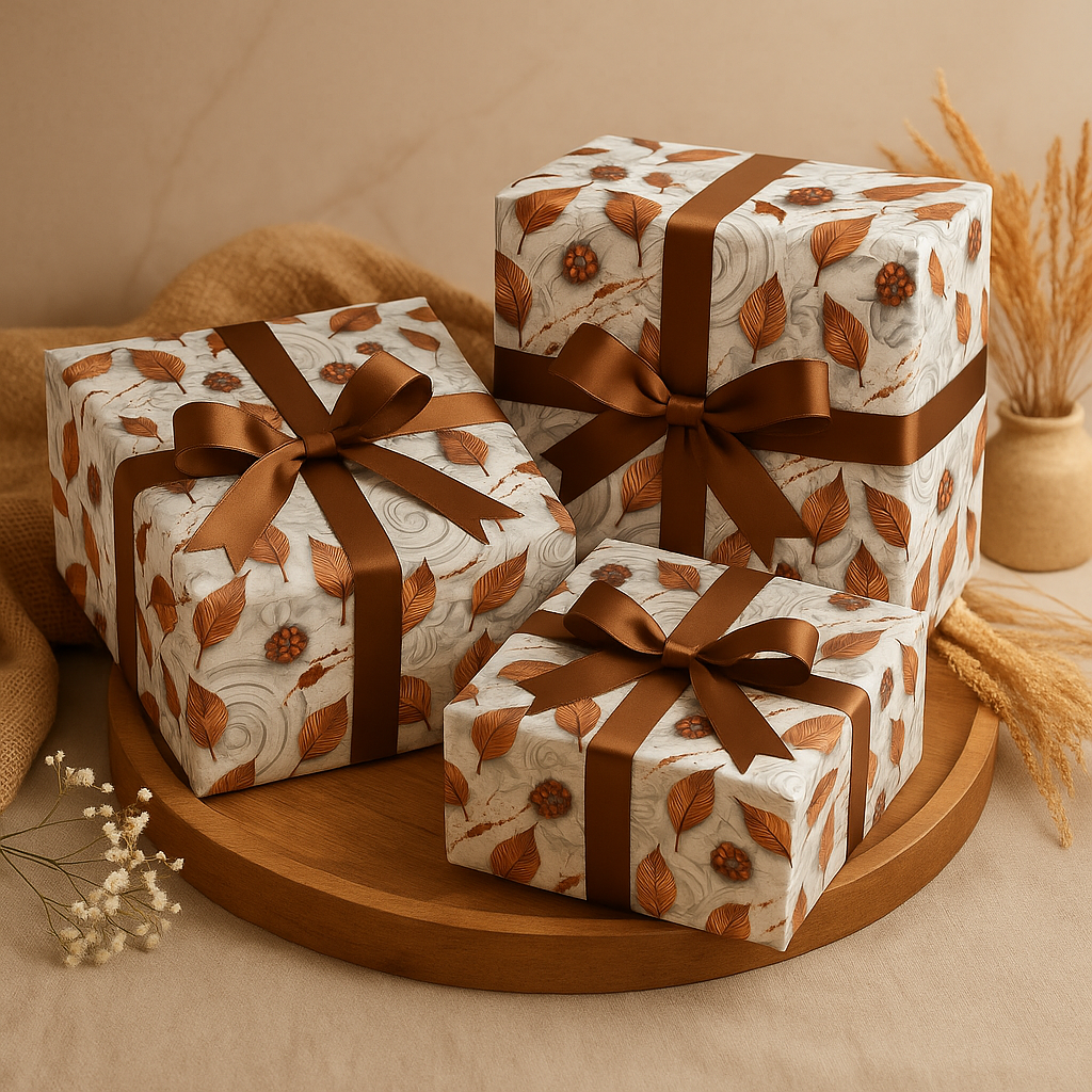 Brown Leaves Gift Wrapping Paper (Pack of 20 sheets) | 95 GSM | 19.5 x 27.5 inches