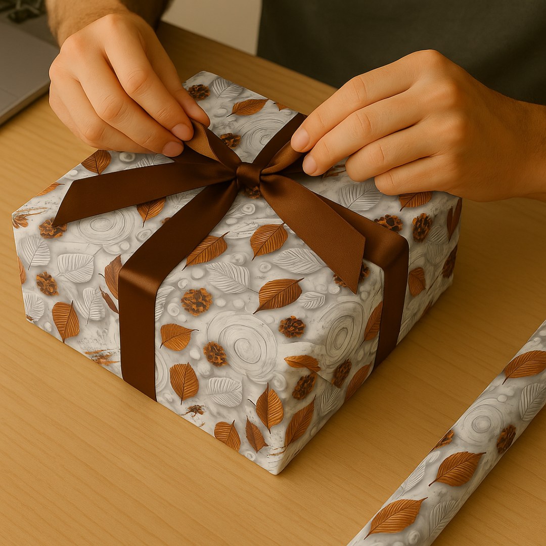 Brown Leaves Gift Wrapping Paper (Pack of 20 sheets) | 95 GSM | 19.5 x 27.5 inches